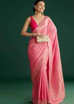 Pink Gajari Dola Silk Saree With Butti Weave