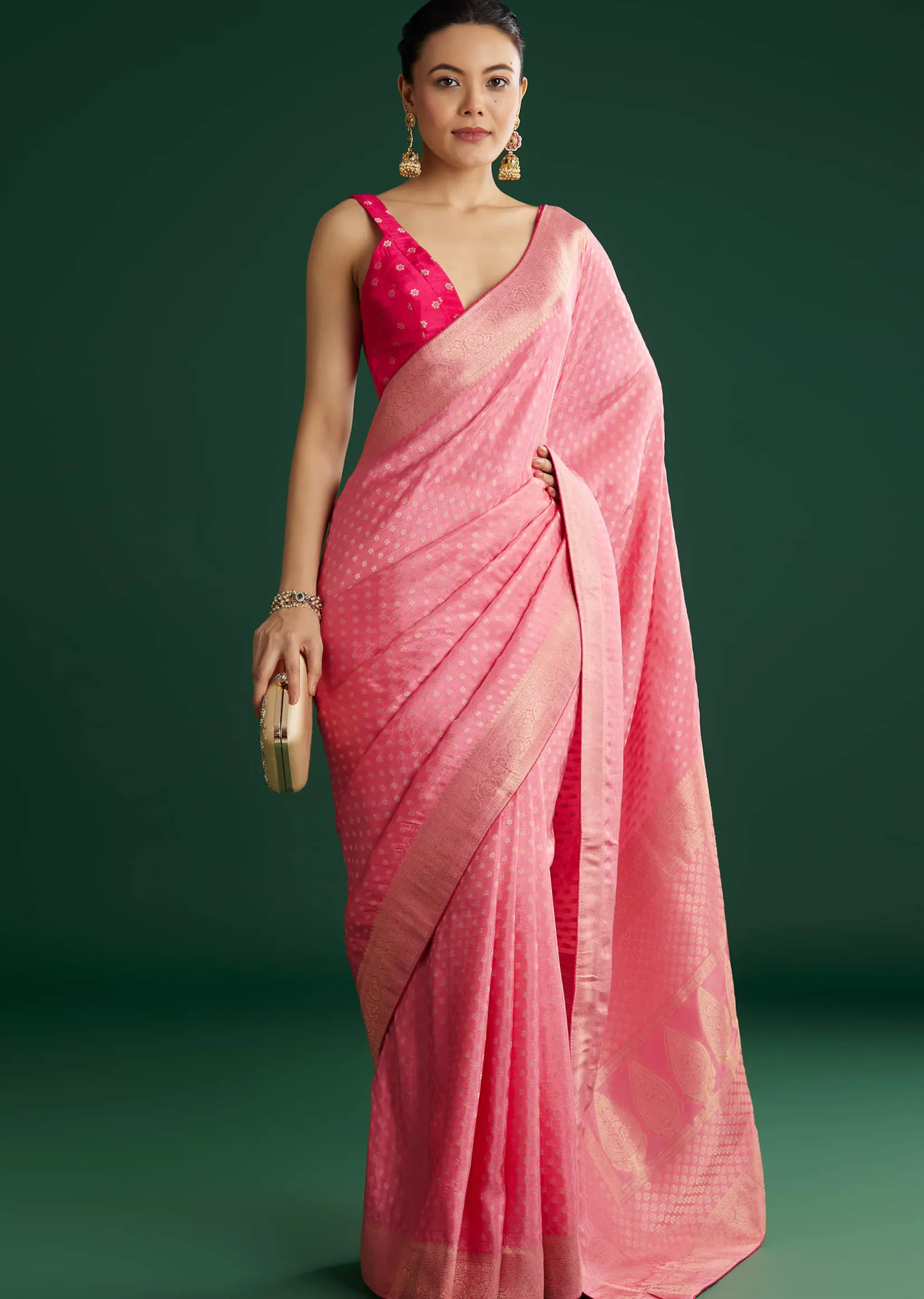 Pink Gajari Dola Silk Saree With Butti Weave