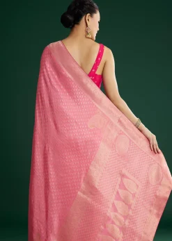 Pink Gajari Dola Silk Saree With Butti Weave