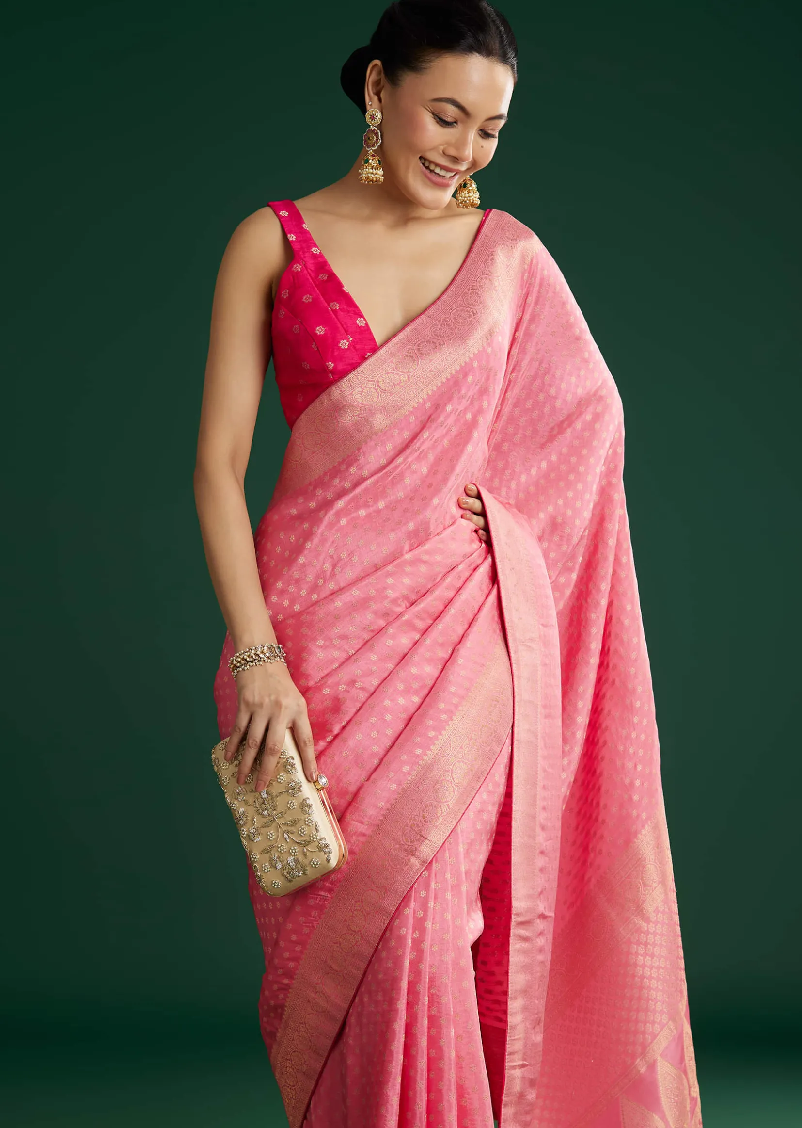 Pink Gajari Dola Silk Saree With Butti Weave