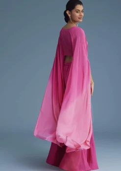 Pink Georgette Crepe Palazzo Set With Tassel Detail Croptop