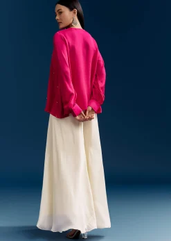 Pink Georgette Crop Top With Mirror Work