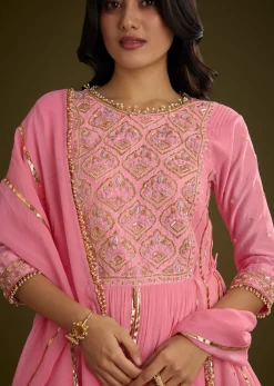 Pink Georgette Gotta Lace Kurta Set With Cut Dana and Sequins Detailing