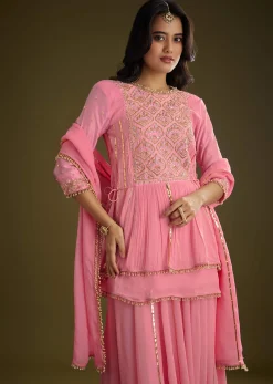Pink Georgette Gotta Lace Kurta Set With Cut Dana and Sequins Detailing