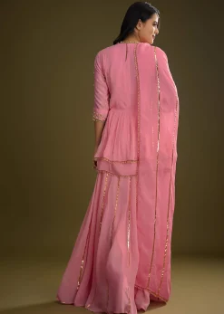 Pink Georgette Gotta Lace Kurta Set With Cut Dana and Sequins Detailing
