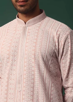 Pink Georgette Kurta Set With Chikankari Embroidery