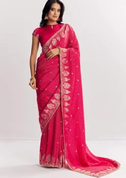 Pink Georgette Lurex Saree With Brocade Butti And Gota Patti Border