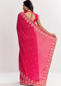 Pink Georgette Lurex Saree With Brocade Butti And Gota Patti Border