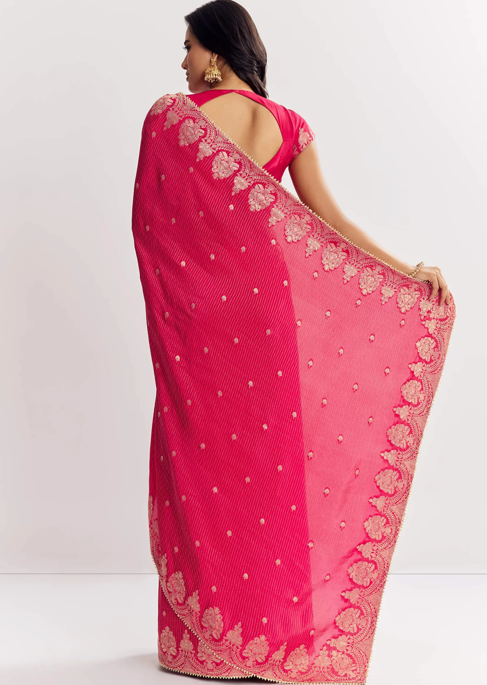 Pink Georgette Lurex Saree With Brocade Butti And Gota Patti Border
