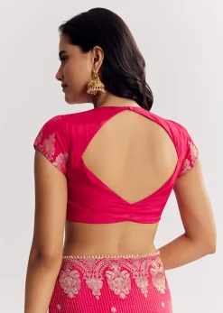 Pink Georgette Lurex Saree With Brocade Butti And Gota Patti Border