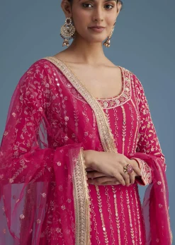Pink Georgette Sharara Set With Mirror Sequins And Zardosi Work