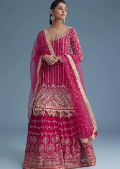Pink Georgette Sharara Set With Mirror Sequins And Zardosi Work