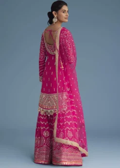 Pink Georgette Sharara Set With Mirror Sequins And Zardosi Work