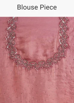 Pink Glass Tissue Saree With Sequins And Moti Embroidered Border