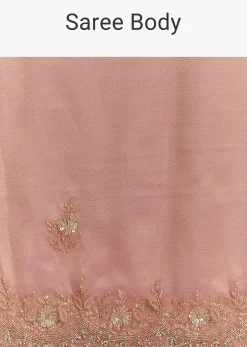 Pink Glass Tissue Sareee With Embroidered Scallop Border