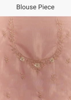 Pink Glass Tissue Sareee With Embroidered Scallop Border