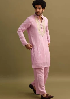 Pink Gold Sequin Work Kurta Pant Set