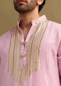 Pink Gold Sequin Work Kurta Pant Set