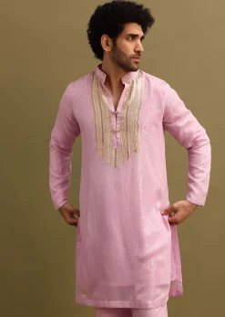 Pink Gold Sequin Work Kurta Pant Set