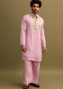 Pink Gold Sequin Work Kurta Pant Set