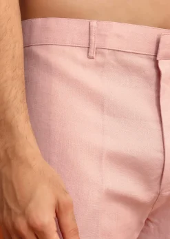 Pink Hand Embroidered Jacket And Kurta Set In Linen