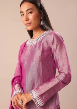 Pink Hand Embroidered Kurta Palazzo Set