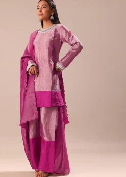Pink Hand Embroidered Kurta Palazzo Set