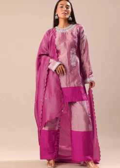Pink Hand Embroidered Kurta Palazzo Set
