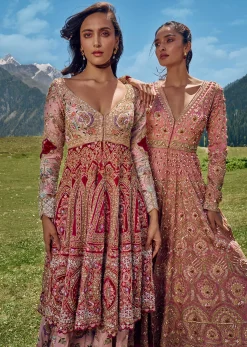 Pink Hand Embroidered Sharara Suit Set With Aari Work