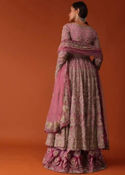 Pink Hand Embroidered Sharara Suit Set With Aari Work