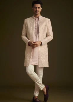 Pink Hand Embroidered Sherwani Set