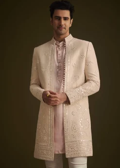 Pink Hand Embroidered Sherwani Set