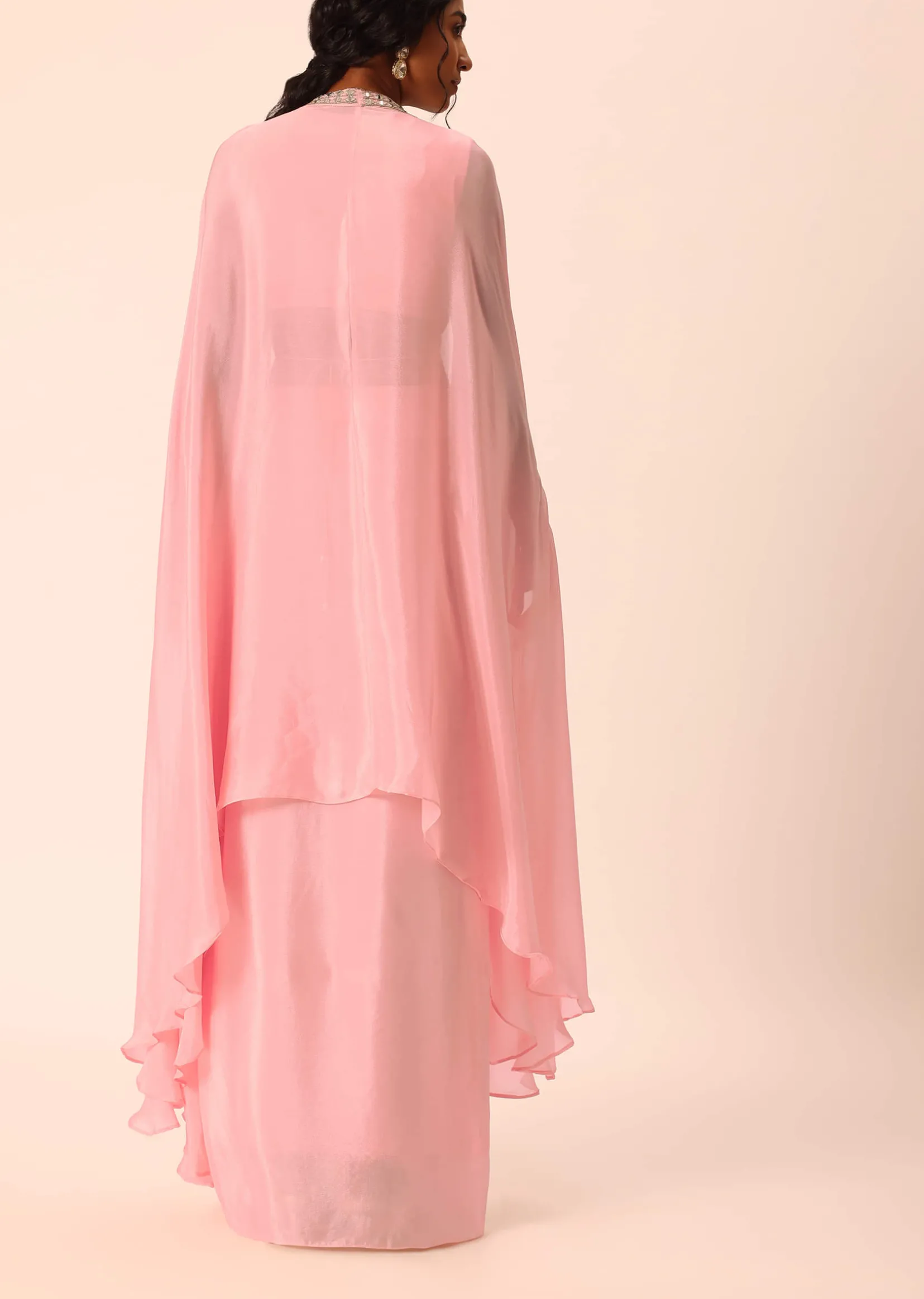 Pink Jacket And Dhoti Set With Mirror Work