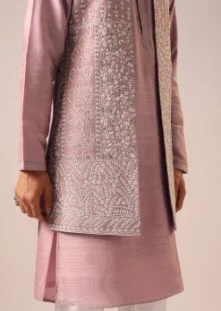 Pink Jacket And Kurta Set with Cutwork Detail