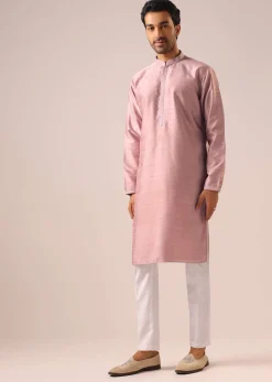 Pink Jacket And Kurta Set with Cutwork Detail