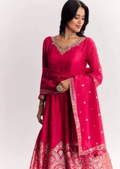 Pink Jacquard Silk Anarkali Suit With Dupatta
