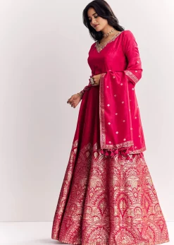 Pink Jacquard Silk Anarkali Suit With Dupatta