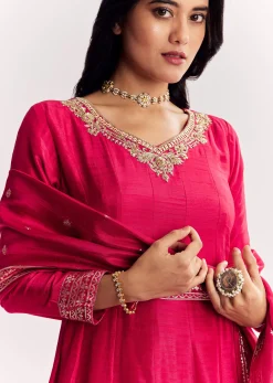 Pink Jacquard Silk Anarkali Suit With Dupatta