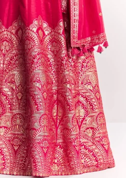 Pink Jacquard Silk Anarkali Suit With Dupatta