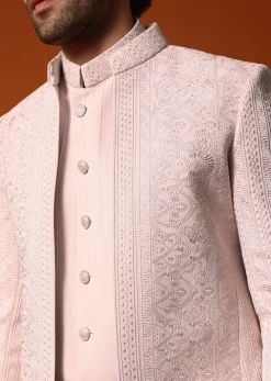 Pink Jodhpuri Set In Resham Work For Men