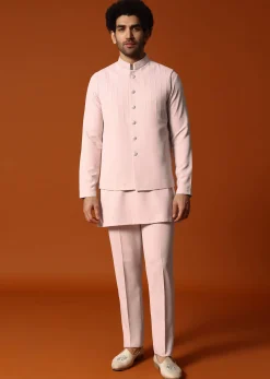 Pink Jodhpuri Set In Resham Work For Men