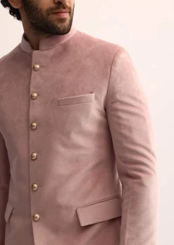 Pink Jodhpuri Set In Suede For Men