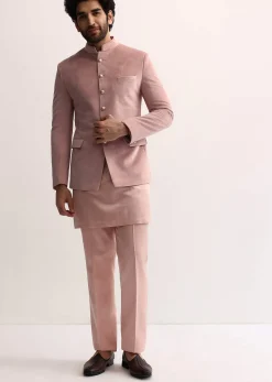 Pink Jodhpuri Set In Suede For Men