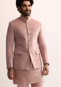 Pink Jodhpuri Set In Suede For Men