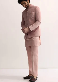 Pink Jodhpuri Set In Suede For Men