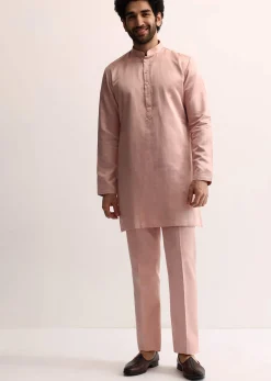 Pink Jodhpuri Set In Suede For Men