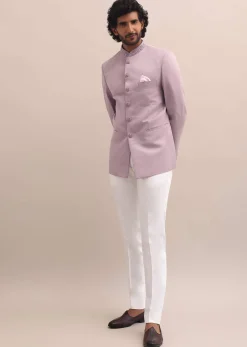 Pink Jodhpuri Suit With Embroidered Collar For Men