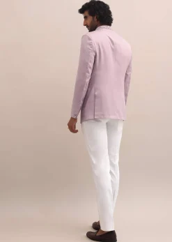 Pink Jodhpuri Suit With Embroidered Collar For Men