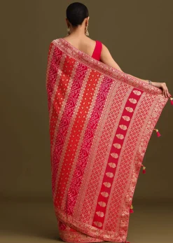 Pink Khaddi Georgette Saree With Gotta Patti Border And Unstitched Blouse