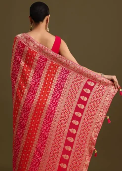 Pink Khaddi Georgette Saree With Gotta Patti Border And Unstitched Blouse